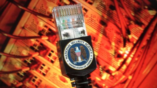 Netzwerkkabel mit dem Logo der National Security Agency (NSA)